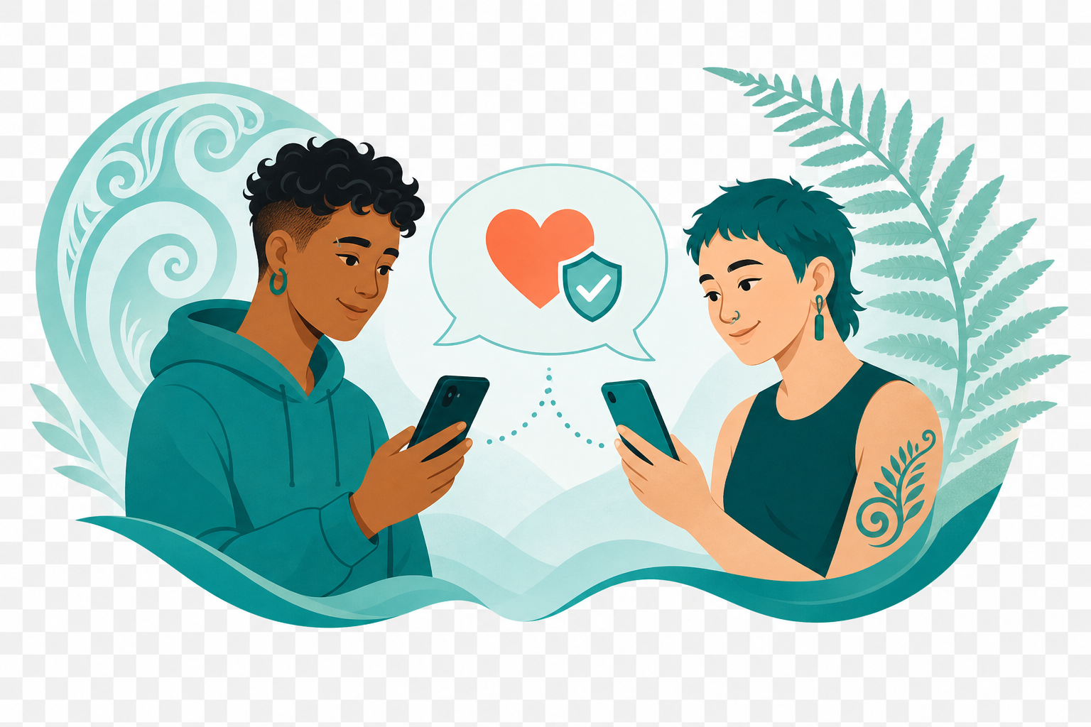 Two people sending a caring health message to each other